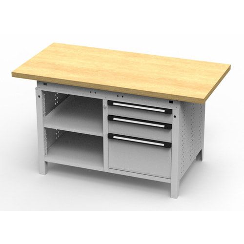 OTTOKIND Werkbank - bündige Arbeitsplatte - 850 x 1.150 x 750 mm (HxBxT) - 3 Schubladen - 2 Ablageböden - lichtgrau