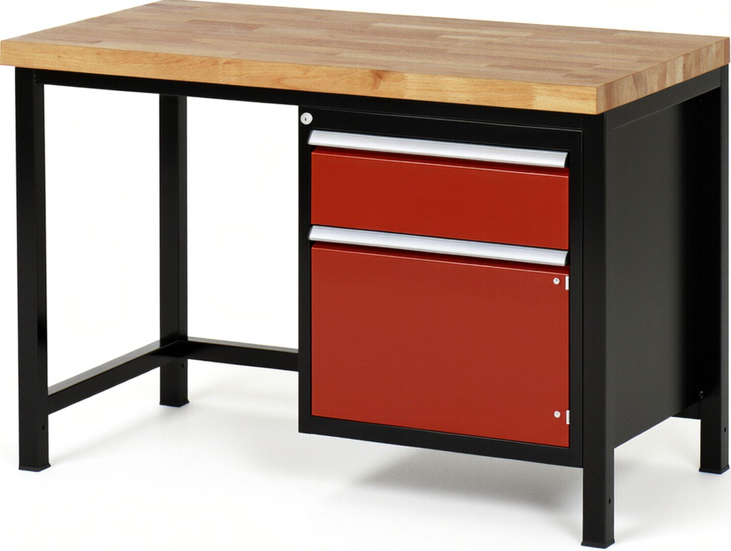Werkbank, 1 Schrank - 1 Schublade - Teilauszug - 180:1 - Höhe 840-1.040 mm - 1.250 x 700 mm - 1.250 kg - Buche - Anthrazitgrau