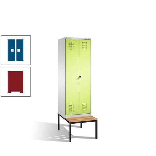 Doppel-Spind, Garderobenschrank, Buche Sitzbank untergebaut, 2 Abteile a 300 mm, Korpus anthrazitgrau, Tür anthrazitgrau, 2.090 x 600 x 815 mm (HxBxT)