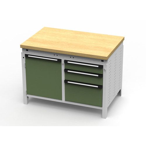 OTTOKIND Werkbank - bündige Arbeitsplatte - 850 x 1.150 x 750 mm (HxBxT) - 3 Schubladen - Schrank - lichtgrau
