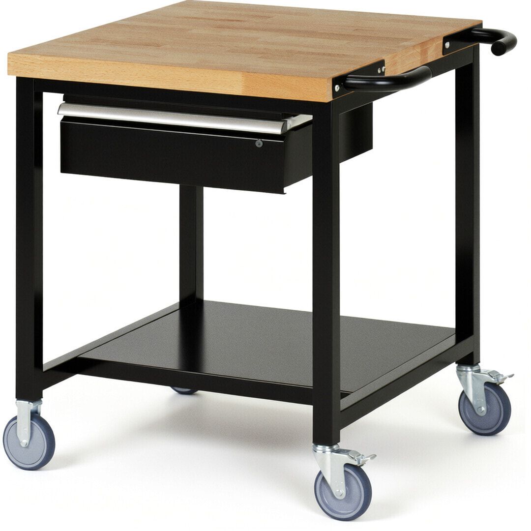 Mobile Werkbank mit Ablageboden - 1 Schublade - 150:1 - höhenverstellbar 880-1.080 mm - 750 x 900 mm (BxT) - 450 kg - Anthrazitgrau