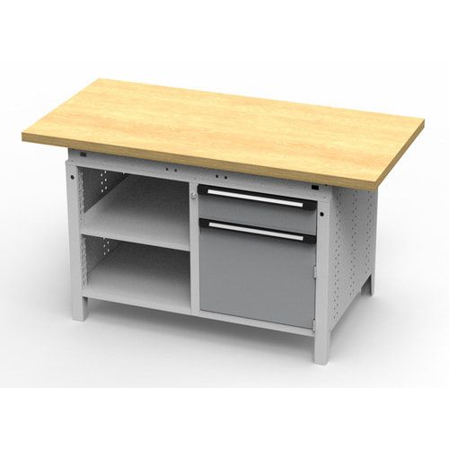OTTOKIND Werkbank - bündige Arbeitsplatte - 850 x 1.150 x 750 mm (HxBxT) - 1 Schublade - Schrank - 2 Ablageböden - lichtgrau