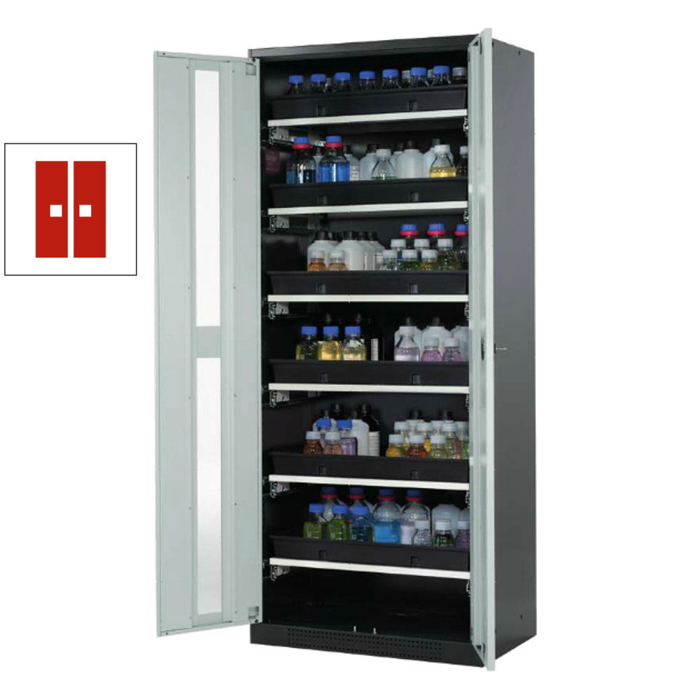 Chemikalienschrank - Flügeltüren - 4 Tablarauszüge - 1.950 x 810 x 520 mm (HxBxT) - anthrazitgrau/enzianblau
