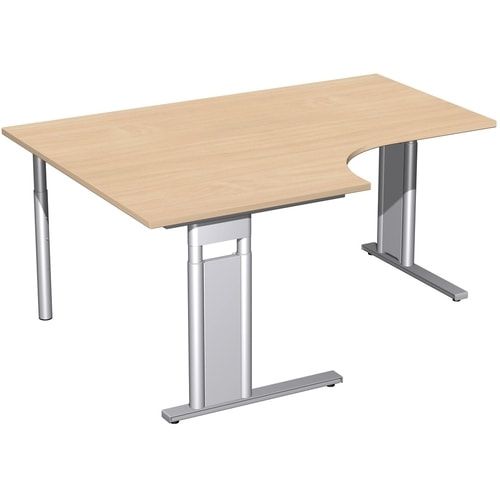 Eckschreibtisch, Eckteil 800 mm, links, Füße einseitig verkürzt, C-Fuß Pro, höhenverstellbar, 680-820 x 1.600 x 1.200 mm (HxBxT), Dekor Ahorn