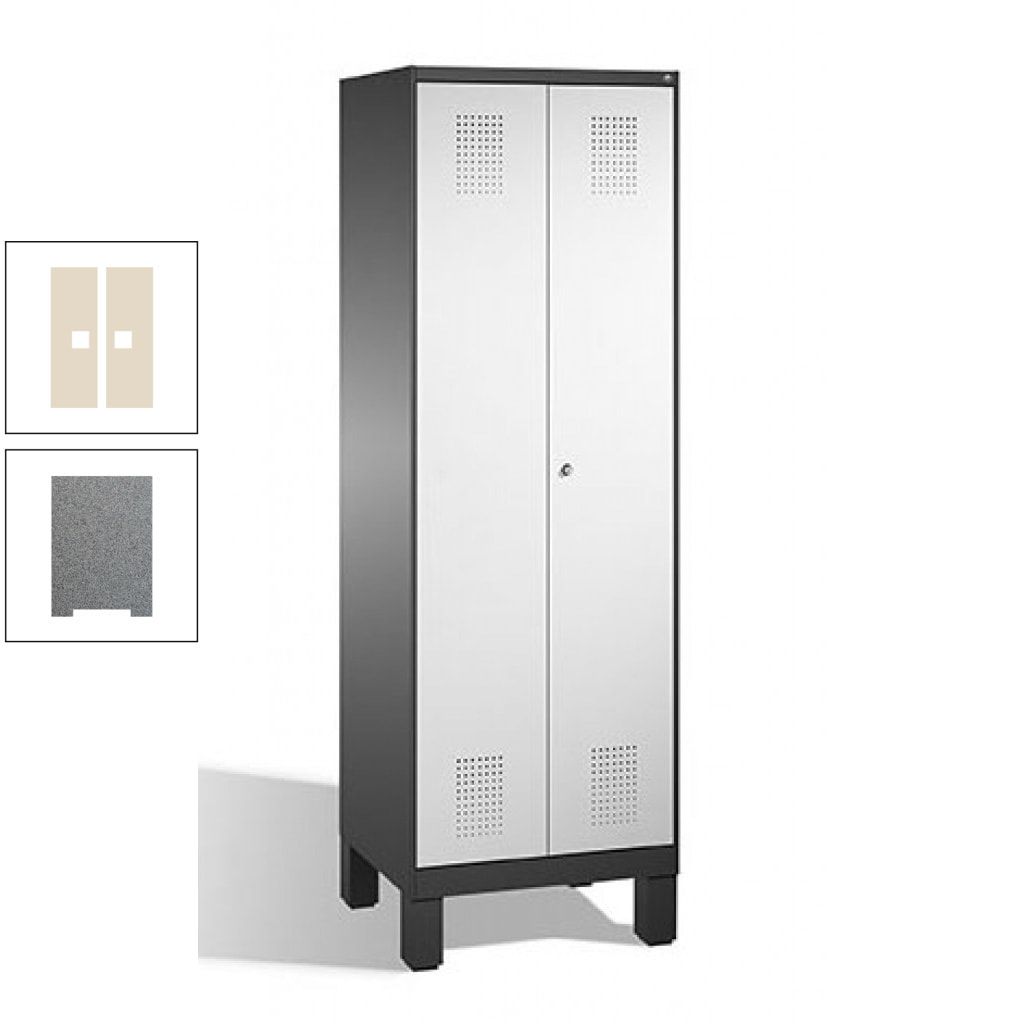 Doppel-Spind, Doppeltüren, Garderobenschrank mit Füßen, 2 Abteile a 300 mm, Korpus anthrazitgrau, Tür anthrazitgrau, 1.850 x 600 x 500 mm (HxBxT)