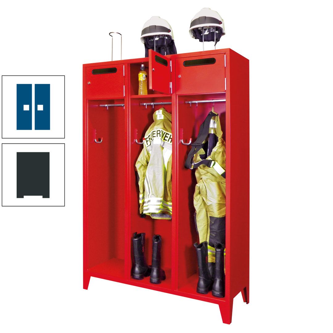 Feuerwehrschrank - 3 Abteile - Ablagefach mit Tür, Einwurfschlitz - 2.100 x 1.230 x 500 mm (HxBxT) - anthrazitgrau