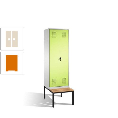 Doppel-Spind, Garderobenschrank, Buche Sitzbank untergebaut, 2 Abteile a 300 mm, Korpus anthrazitgrau, Tür anthrazitgrau, 2.090 x 600 x 815 mm (HxBxT)