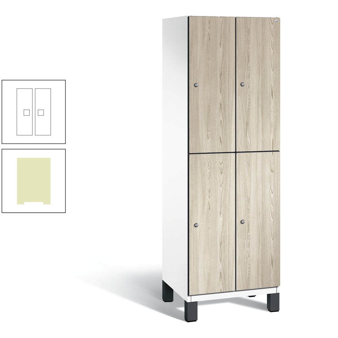 Fächerschrank, Garderobenschrank, mit Füßen, 2 Abteile, 1.980 x 600 x 525 mm (HxBxT), Korpus anthrazitgrau, Tür Donau-Ahorn