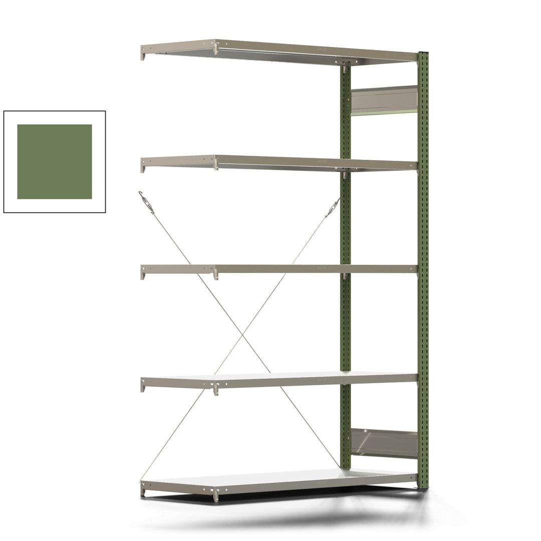 Fachbodenregal mit Tiefenriegel - 350 kg - 2.000 x 1.285 x 526 mm (HxBxT) - Anbauregal - 5 Böden - enzianblau - Lagerregal - Steckregal BERT