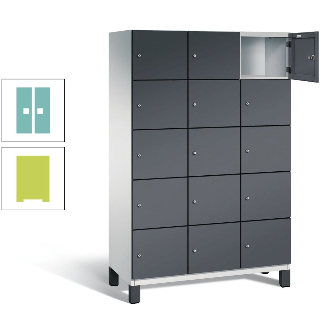 Fächerschrank, Stahlschrank, 15 Fächer, Türöffnungsbegrenzer, Füße, 1.980 x 1.200 x 525 mm (HxBxT), Korpus anthrazitgrau, Front anthrazitgrau