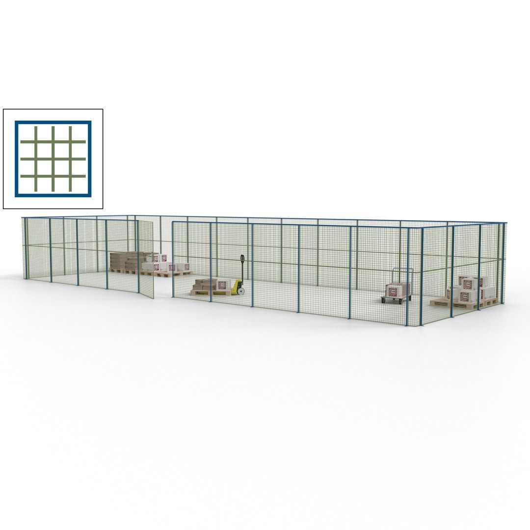 Maschinen Schutzgitter - Hallentrennwand - Sicherheitszaun - Tür - 39 m - 2.200 x 15.400 x 4.900 mm (HxBxT) - enzianblau