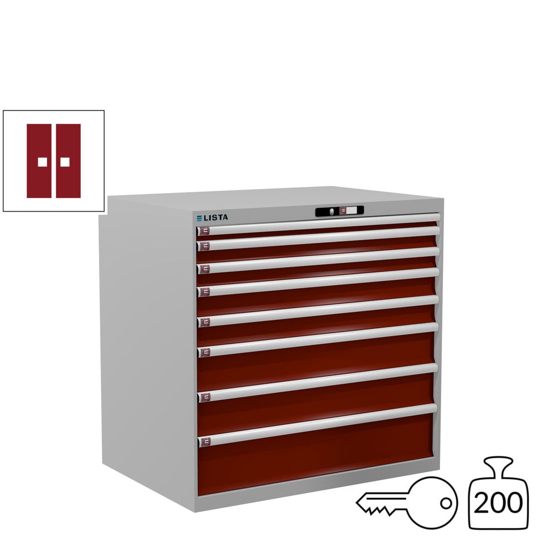 Lista Schubladenschrank - 12.541.010 - 1.000x1.023x725 mm (HxBxT) - 8 Schubladen - 200 kg - Key Lock - lichtblau (RAL 5012)