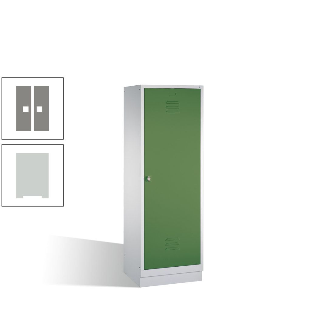 Doppel-Spind mit Großtür, Garderobenschrank mit Sockel, 2 Abteile a 300 mm, Korpus anthrazitgrau, Tür anthrazitgrau, 1.800 x 610 x 500 mm (HxBxT)