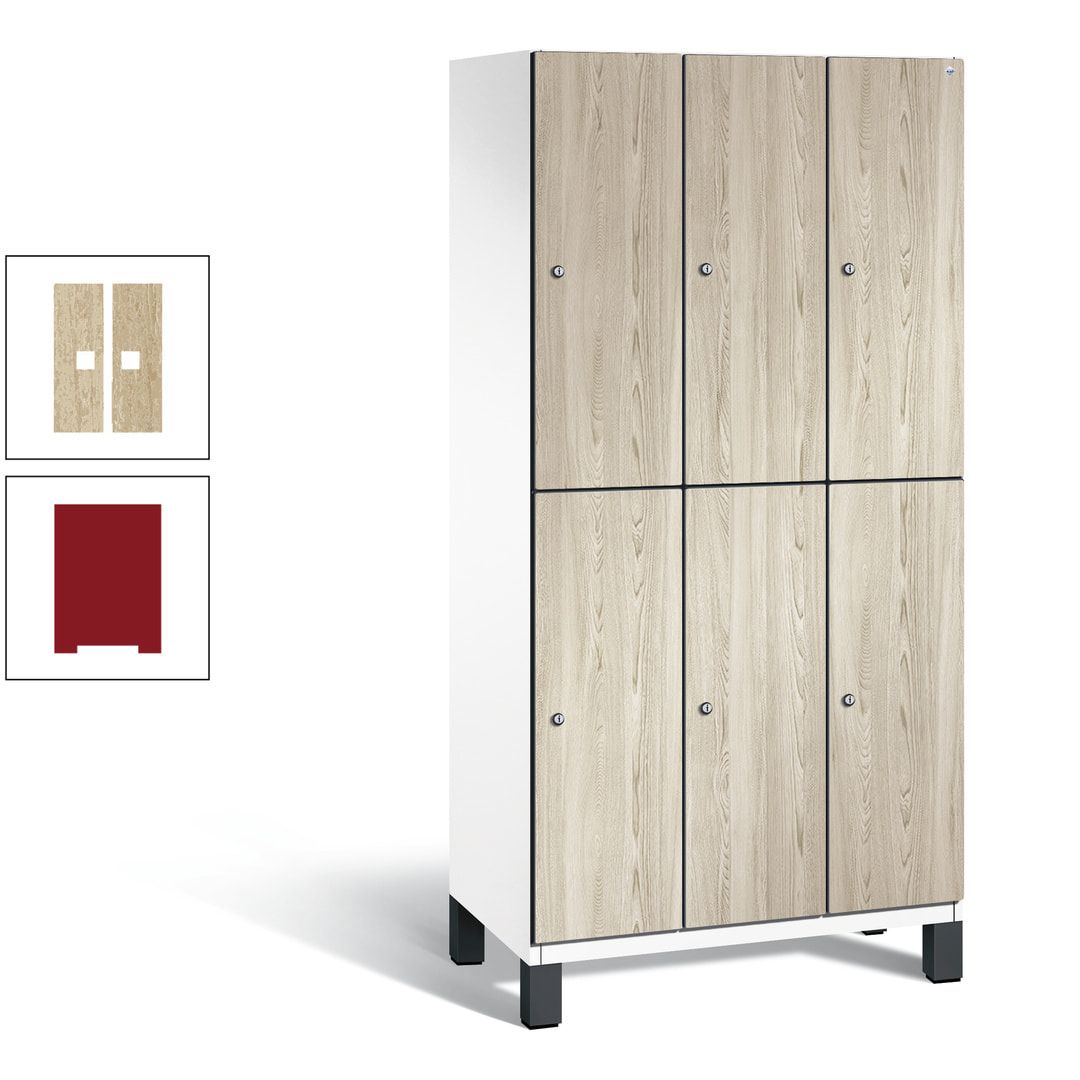 Fächerschrank, Garderobenschrank, mit Füßen, 3 Abteile, 1.980 x 900 x 525 mm (HxBxT), Korpus anthrazitgrau, Tür Donau-Ahorn
