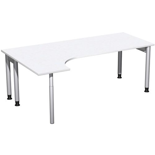 Eckschreibtisch, Ecke links, Füße einseitig verkürzt, 4-Fuß Pro, höhenverstellbar, 680-800 x 1.600 x 1.200 mm (HxBxT), Dekor Ahorn