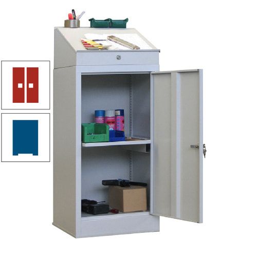 Stehpult mit Schrank - Vollblechtür - Zylinderschloss - 1 Ausziehboden - 1.270x500x500 mm (HxBxT) - anthrazitgrau