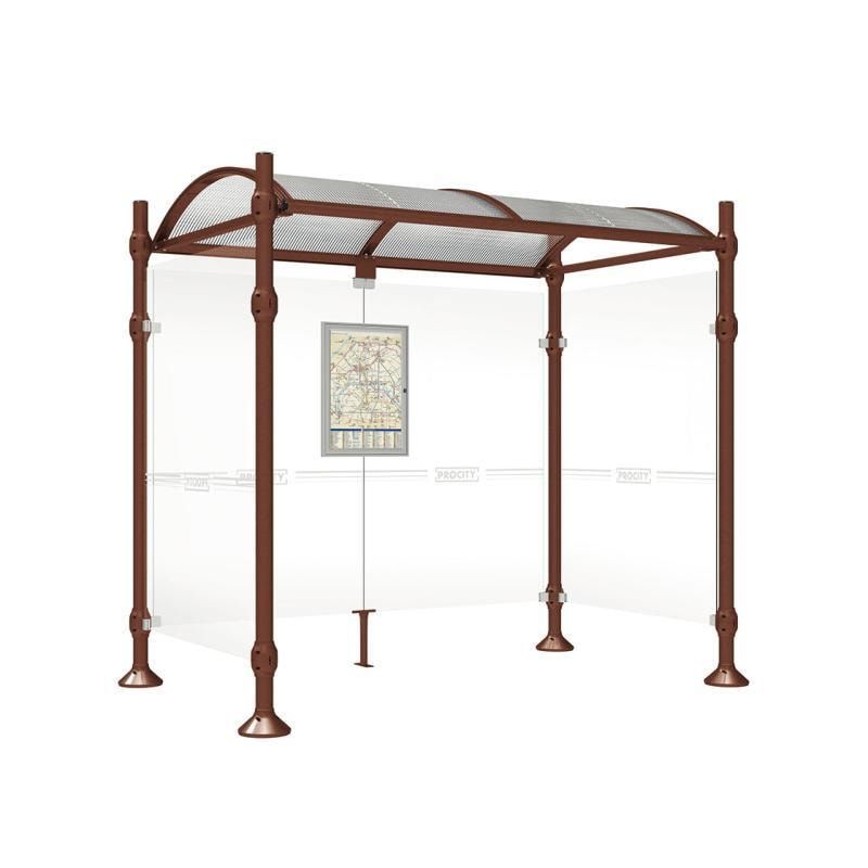 Buswartehalle, Unterstand, 2 Seitenwände, Kopf gebürsteter Edelstahl, ESG, Fahrplanschaukasten, 2.500 x 2.500 x 1.600 mm (HxBxT), Farbe enzianblau