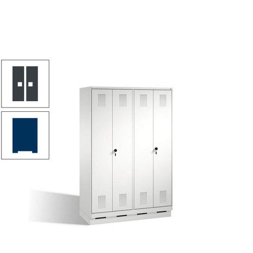Doppel-Spind, Doppeltüren, Garderobenschrank mit Sockel, 4 Abteile a 300 mm, Korpus anthrazitgrau, Tür anthrazitgrau, 1.800 x 1.200 x 500 mm (HxBxT)