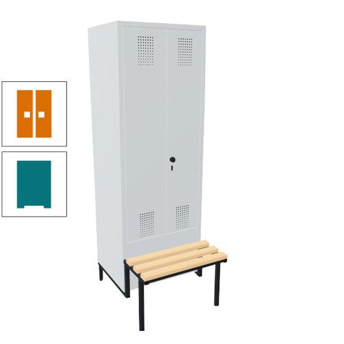 Doppel-Spind, Garderobenschrank, Buche Sitzbank integriert, 2 Abteile a 400 mm, Korpus anthrazitgrau, Tür anthrazitgrau, 1.850 x 800 x 815 mm (HxBxT)