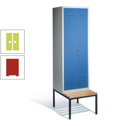 Doppel-Spindschrank, Buche Sitzbank untergebaut, 2 Abteile a 300 mm, Korpus lichtgrau, Tür anthrazitgrau, 2.090 x 610 x 815 mm (HxBxT)