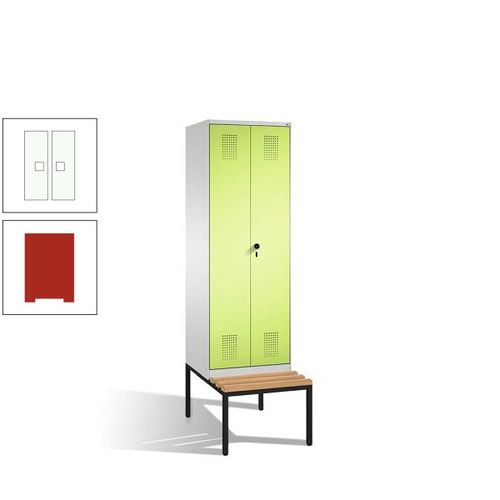 Doppel-Spind, Garderobenschrank, Buche Sitzbank untergebaut, 2 Abteile a 300 mm, Korpus anthrazitgrau, Tür anthrazitgrau, 2.090 x 600 x 815 mm (HxBxT)
