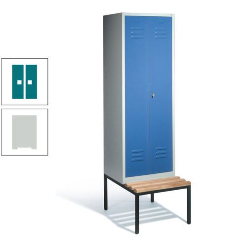 Doppel-Spindschrank, Buche Sitzbank untergebaut, 2 Abteile a 300 mm, Korpus lichtgrau, Tür anthrazitgrau, 2.090 x 610 x 815 mm (HxBxT)