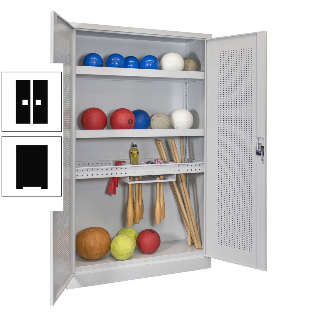 Sportschrank - Lochfeldtüren - Variante 2 - 1.950x1.200x500 mm (HxBxT) - anthrazitgrau