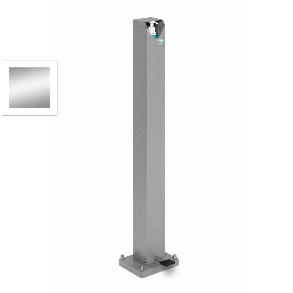 Desinfektionsstation, Hygienestation, Reinigungsstation, Stahl, mit Pedal, abschließbar, Bodenmontage, Farbe Antik-silber