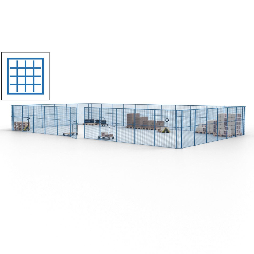 Maschinen Schutzgitter - Hallentrennwand - Sicherheitszaun - Tür - 51 m - 2.200 x 16.900 x 9.400 mm (HxBxT) - enzianblau