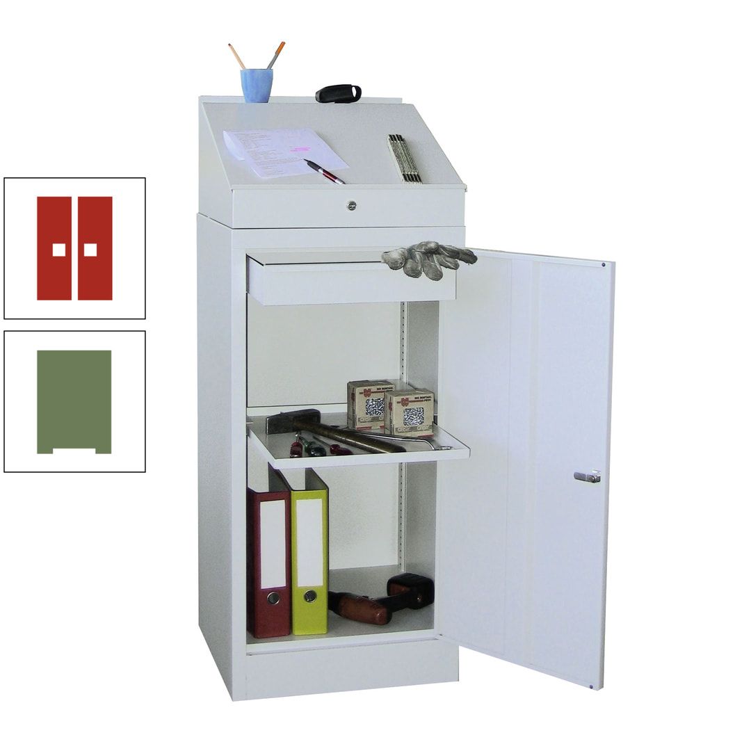 Stehpult mit Schrank - Vollblechtür - Zylinderschloss - 1 Einlegeboden, 1 Schublade - 1.270x500x500 mm (HxBxT) - anthrazitgrau
