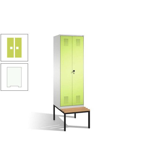 Doppel-Spind, Garderobenschrank, Buche Sitzbank untergebaut, 2 Abteile a 300 mm, Korpus anthrazitgrau, Tür anthrazitgrau, 2.090 x 600 x 815 mm (HxBxT)