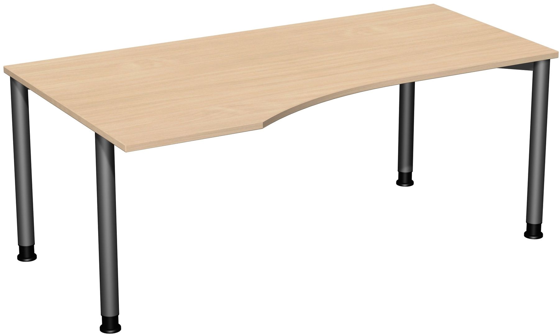 Eckschreibtisch mit einseitig verkürzten Füßen, 4-Fuß Flex, Ecke links, Höhe 680-800 mm, 1.600 x 1.000 mm (BxT), Gestell anthrazit, Ahorn