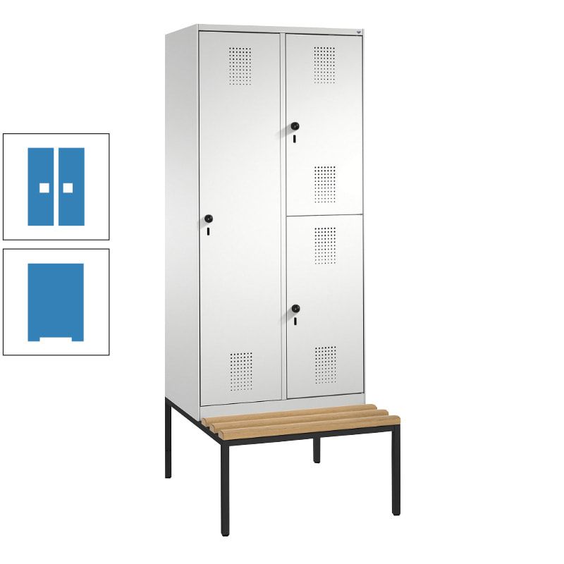 Garderobenschrank, Spind ein- und doppelstöckig Sitzbank, 2 Abteile, 3 Fächer, 2.090 x 800 x 500 mm (HxBxT), Front anthrazitgrau, Korpus anthrazitgrau