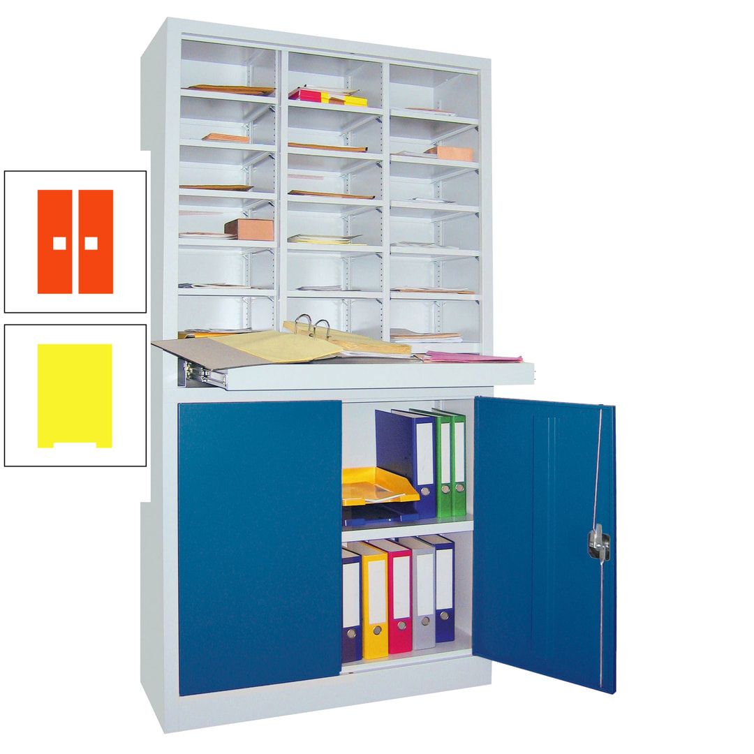 Aktenschrank - Büroschrank mit Sortierstation - 18 Fächer Ordnungsregal - Ausziehboden - 1.950 x 1.000 x 400 mm (HxBxT) - anthrazitgrau