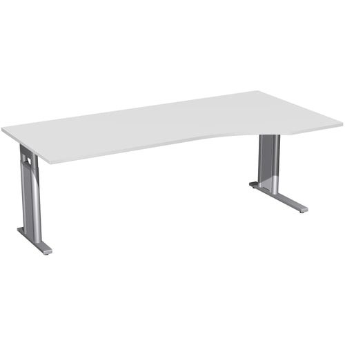 Eckschreibtisch, Ecke rechts, Füße einseitig verkürzt, C-Fuß Pro, höhenverstellbar, 680-820 x 1.600 x 1.000 mm (HxBxT), Gestell silber, Dekor Ahorn