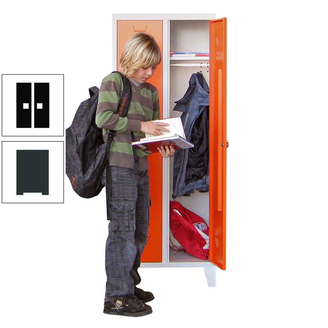 Spindschrank f. Schulen - mit Füßen - Höhe 1.600 mm - 3 Abteile a 300 mm - Drehriegel - anthrazitgrau