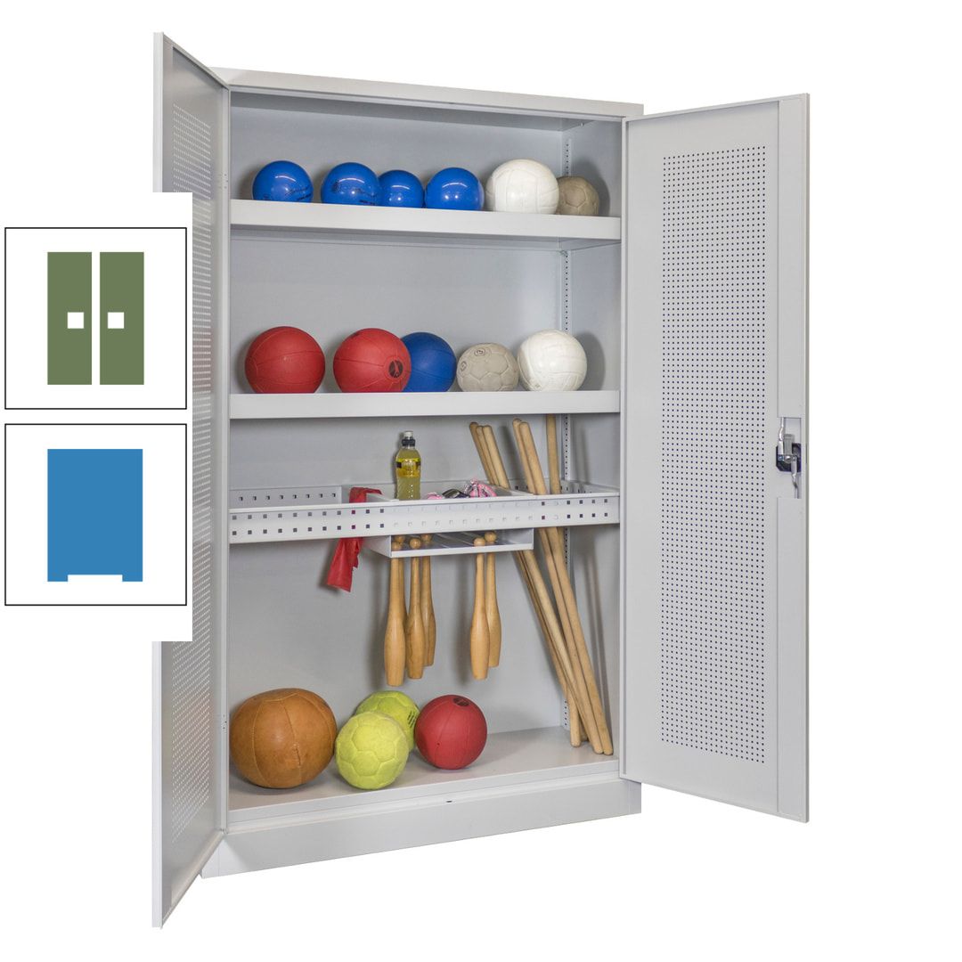 Sportschrank - Lochfeldtüren - Variante 2 - 1.950x1.200x500 mm (HxBxT) - anthrazitgrau