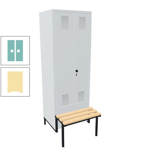 Doppel-Spind, Garderobenschrank, Buche Sitzbank integriert, 2 Abteile a 400 mm, Korpus anthrazitgrau, Tür anthrazitgrau, 1.850 x 800 x 815 mm (HxBxT)