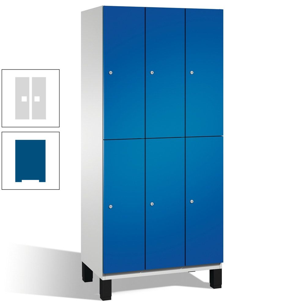 Fächerschrank, Stahlschrank, doppelstöckig, 6 Fächer, Füße, Korpus anthrazitgrau, Tür anthrazitgrau, 1.980 x 900 x 525 mm (HxBxT)