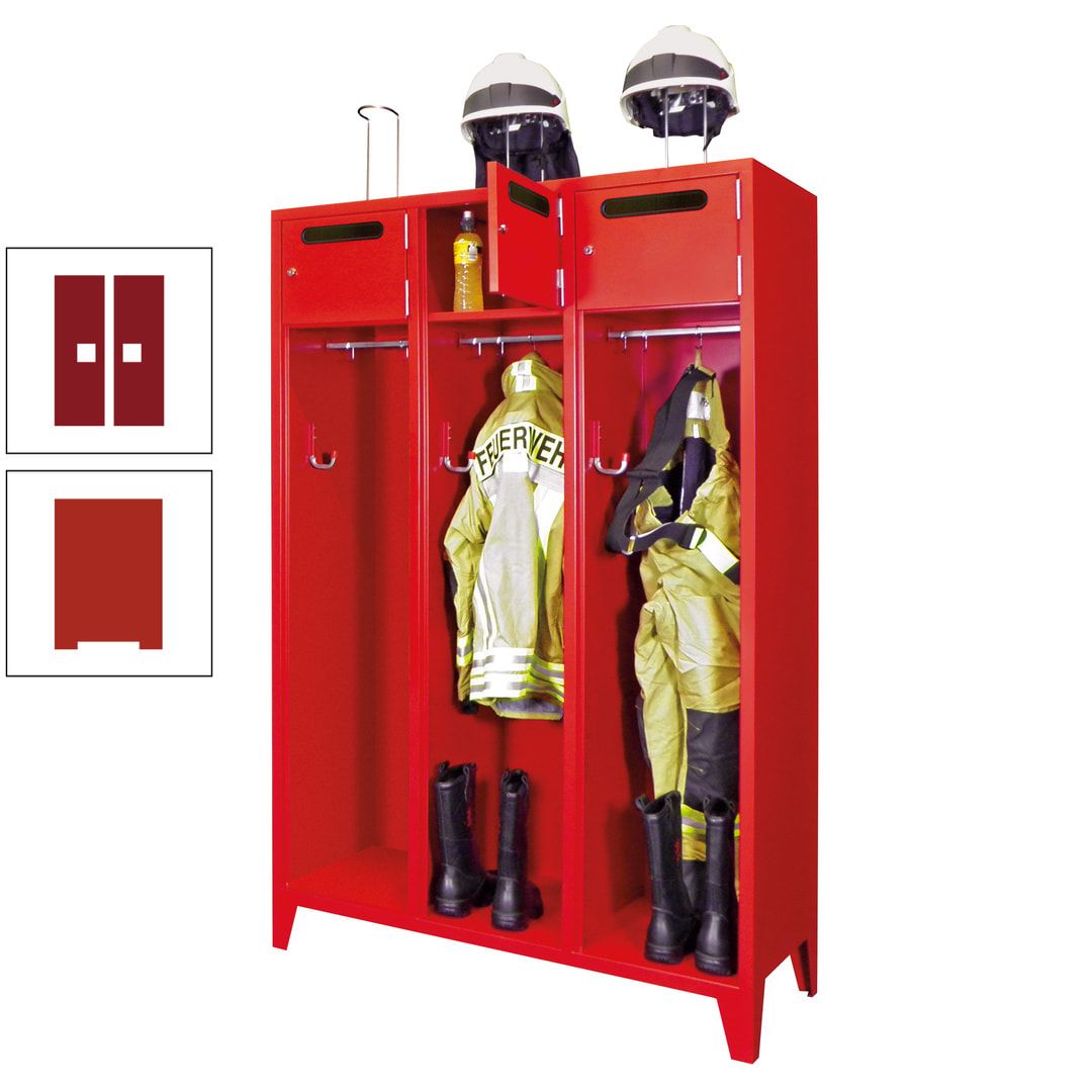 Feuerwehrschrank - 3 Abteile - Ablagefach mit Tür, Einwurfschlitz - 2.100 x 1.230 x 500 mm (HxBxT) - anthrazitgrau