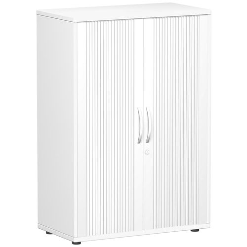 Querrollladenschrank, freistehend, 3 Ordnerhöhen, Schloss, Fachboden 32 mm Raster, 798 x 1.200 x 425 mm(HxBxT), Rollladen silber, Korpusfarbe Nussbaum