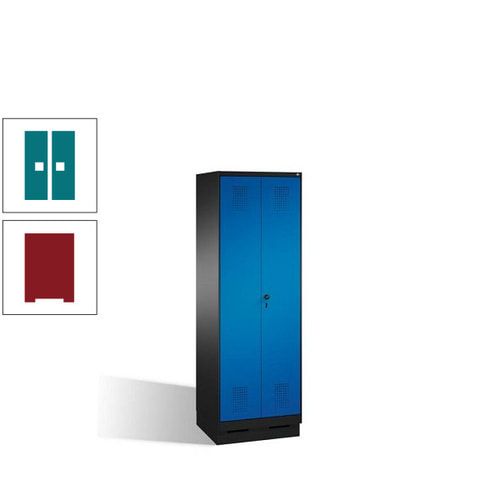 Doppel-Spind, Doppeltüren, Garderobenschrank mit Sockel, 2 Abteile a 300 mm, Korpus anthrazitgrau, Tür anthrazitgrau, 1.800 x 600 x 500 mm (HxBxT)