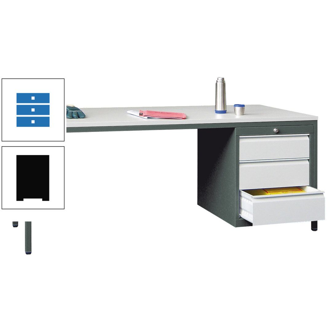 Meisterschreibtisch - 3 Schubladen 150 / 175 mm - 720 x 1.700 x 800 mm (HxBxT) - anthrazitgrau
