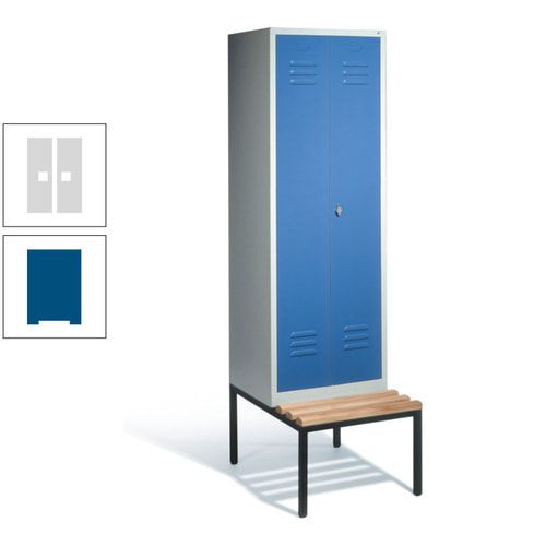 Doppel-Spindschrank, Buche Sitzbank untergebaut, 2 Abteile a 300 mm, Korpus lichtgrau, Tür anthrazitgrau, 2.090 x 610 x 815 mm (HxBxT)