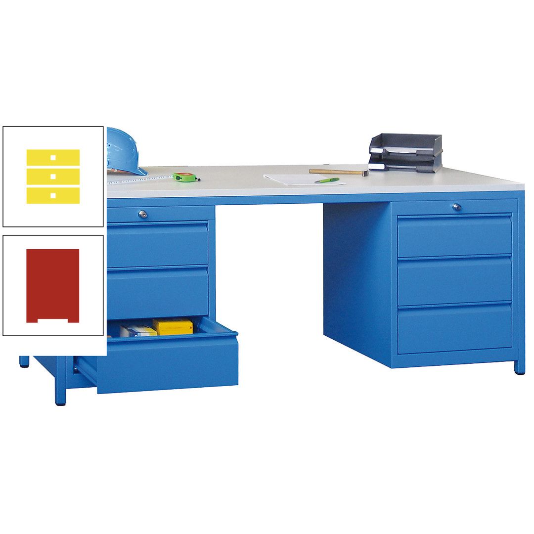 Meisterschreibtisch - 2 Schubladenblöcke - 6 Schubladen - 720 x 1.700 x 800 mm (HxBxT) - anthrazitgrau