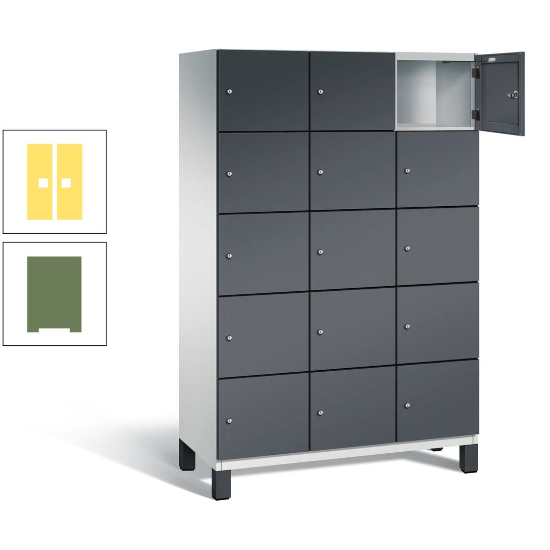 Fächerschrank, Stahlschrank, 15 Fächer, Türöffnungsbegrenzer, Füße, 1.980 x 1.200 x 525 mm (HxBxT), Korpus anthrazitgrau, Front anthrazitgrau