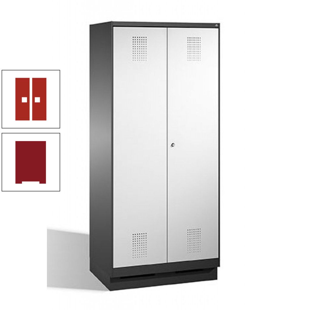 Doppel-Spind, Doppeltüren, Garderobenschrank mit Sockel, 2 Abteile a 400 mm, Korpus anthrazitgrau, Tür anthrazitgrau, 1.800 x 800 x 500 mm (HxBxT)