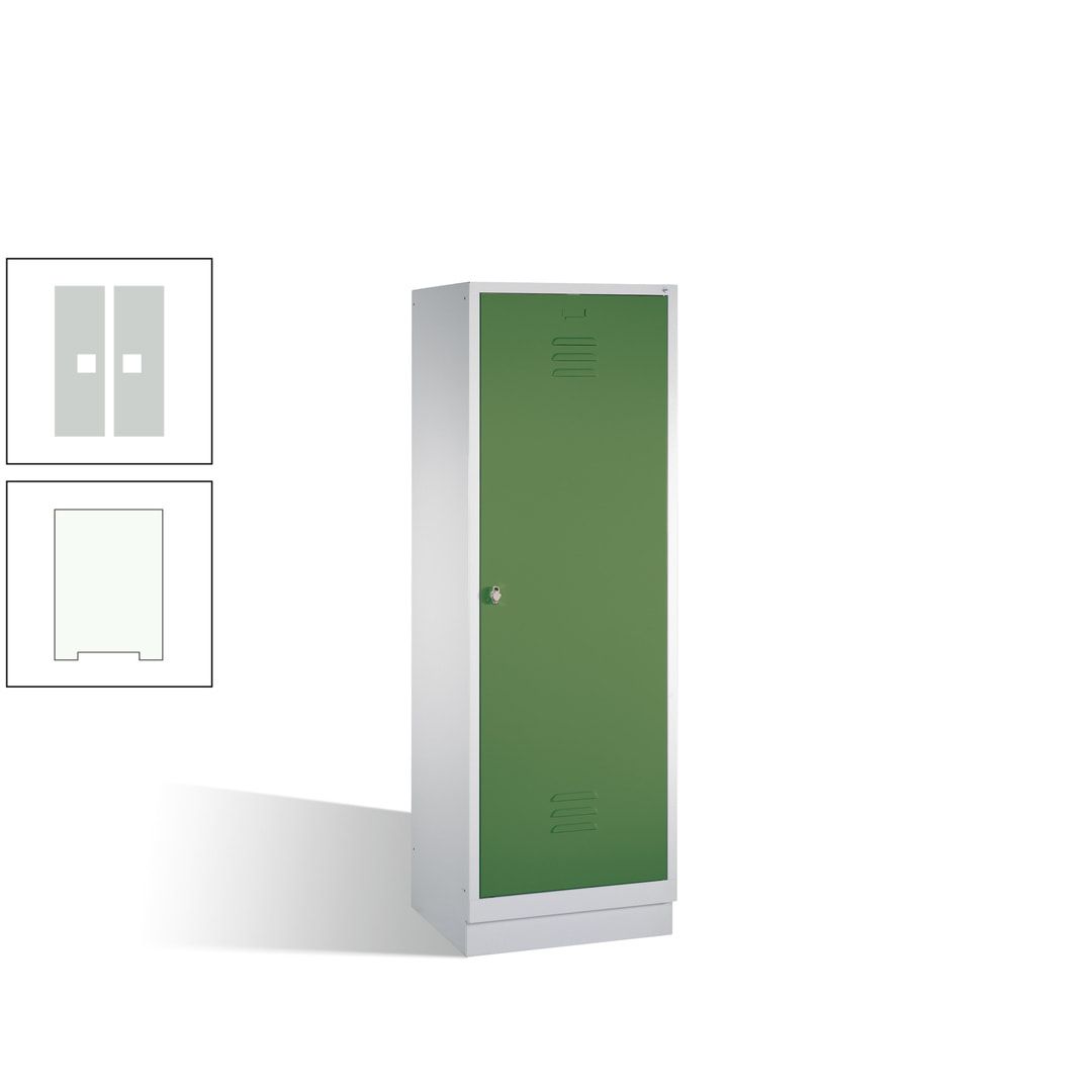 Doppel-Spind mit Großtür, Garderobenschrank mit Sockel, 2 Abteile a 300 mm, Korpus anthrazitgrau, Tür anthrazitgrau, 1.800 x 610 x 500 mm (HxBxT)