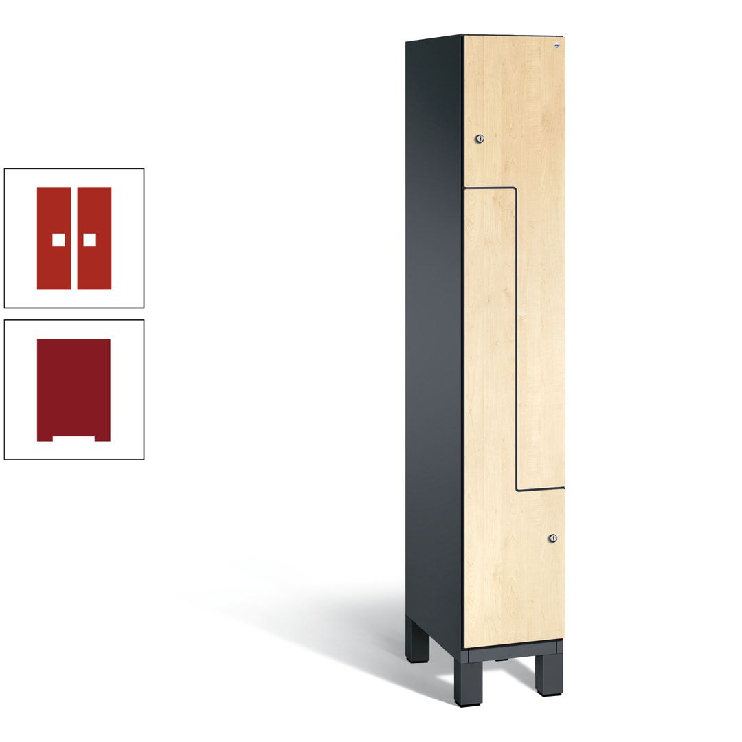 Z-Garderobenspind mit Füßen, 2 Personen, 1.980 x 300 x 525 mm (HxBxT), Korpus anthrazitgrau, Tür anthrazitgrau