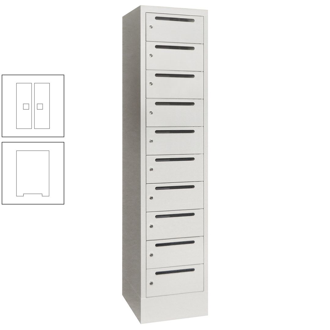 Postverteilerschrank, Schließfachschrank, 1 Abteil a 400 mm, 10 Fächer, 1.850 x 400 x 500 mm (HxBxT), Korpus anthrazitgrau, Front anthrazitgrau